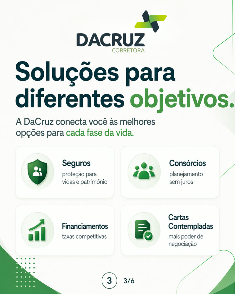 Lâmina 3: seguros, consórcios, financiamentos e cartas contempladas